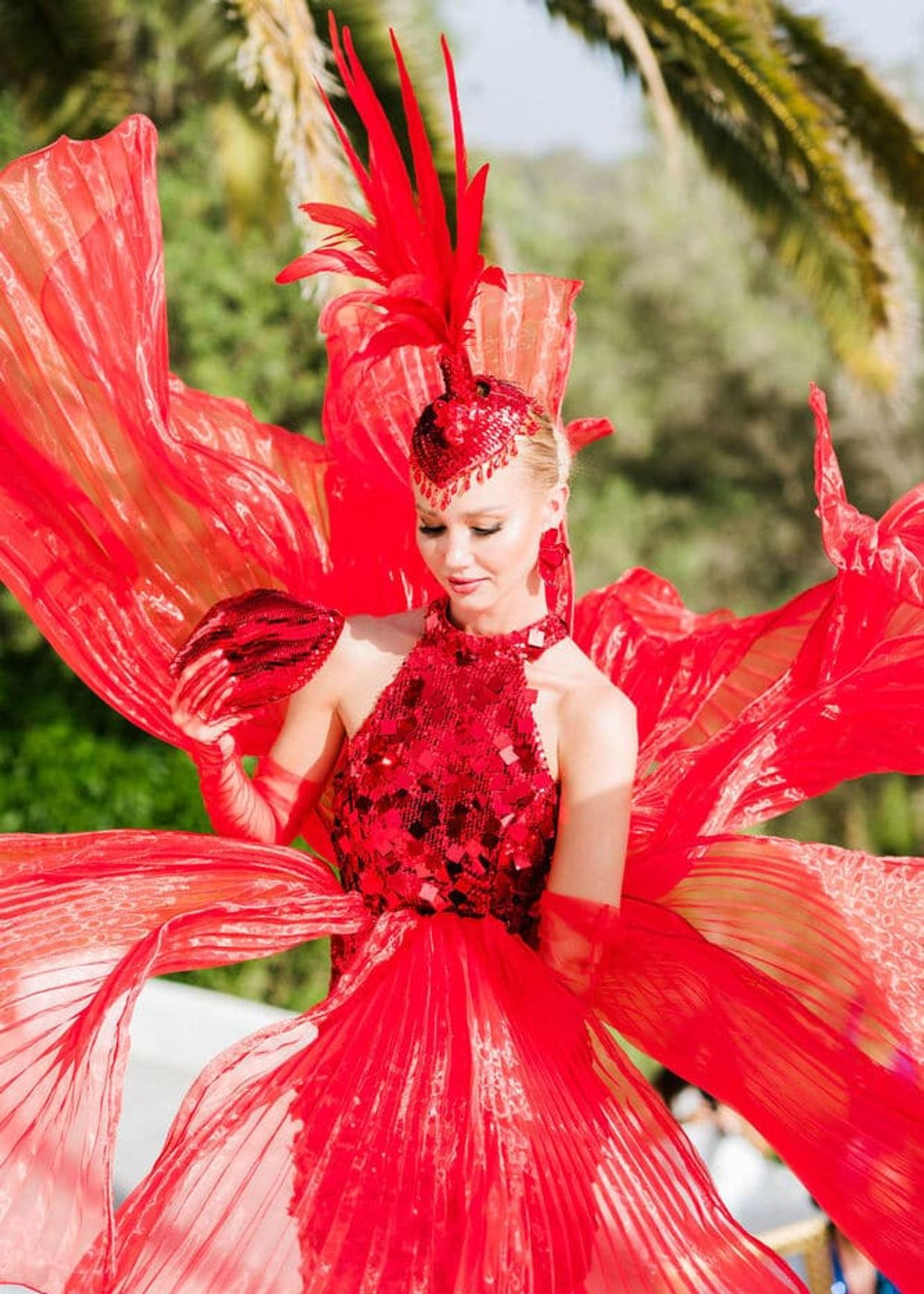 red dress ibiza performer