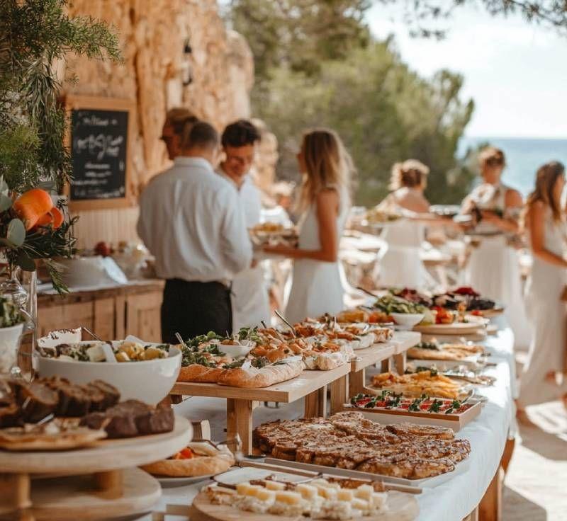 Private dining setup for a corporate group dinner in Ibiza